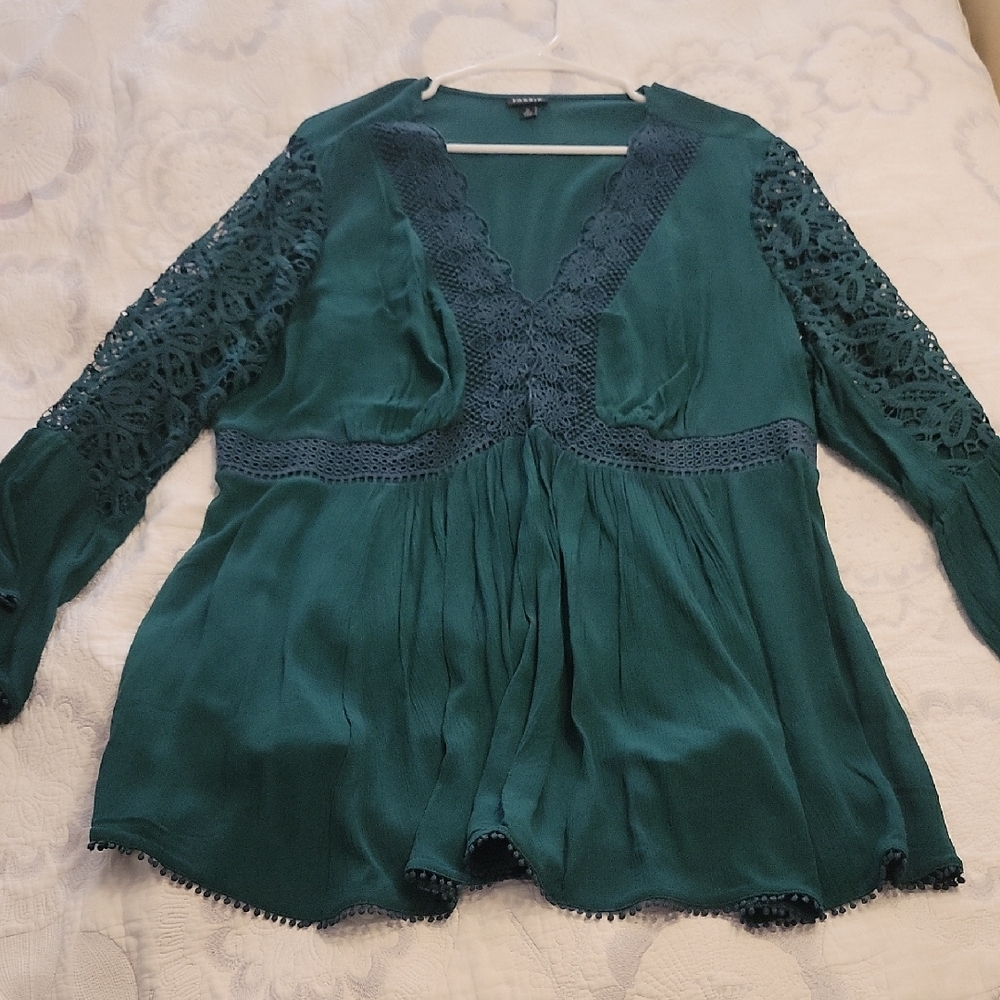 Teal Lace Trim Women's Top